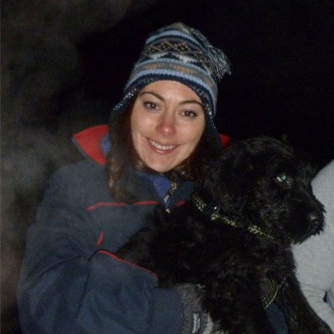 Sophie Nixon holding a black Terrier